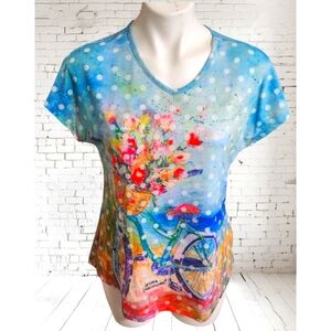 Leoma Lovegrove Short Sleeve Bicycle Flower Basket Graphic Tee Blue Size S
